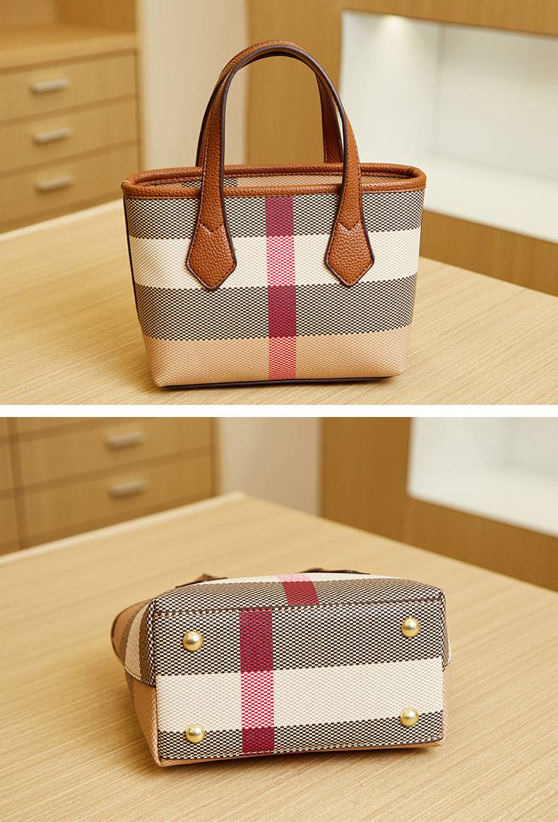 Nuova borsa a secchiello mini cestino Borsa a tracolla di lusso leggera stampata a quadri moda Europa e Stati Uniti_voghion.com