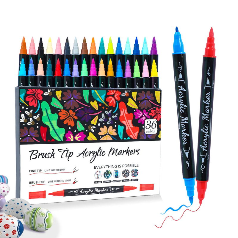 Rotuladores acrílicos de doble punta a base de agua, pinceles de acuarela de punta suave, especiales para niños, juego de colores apilables_voghion.com
