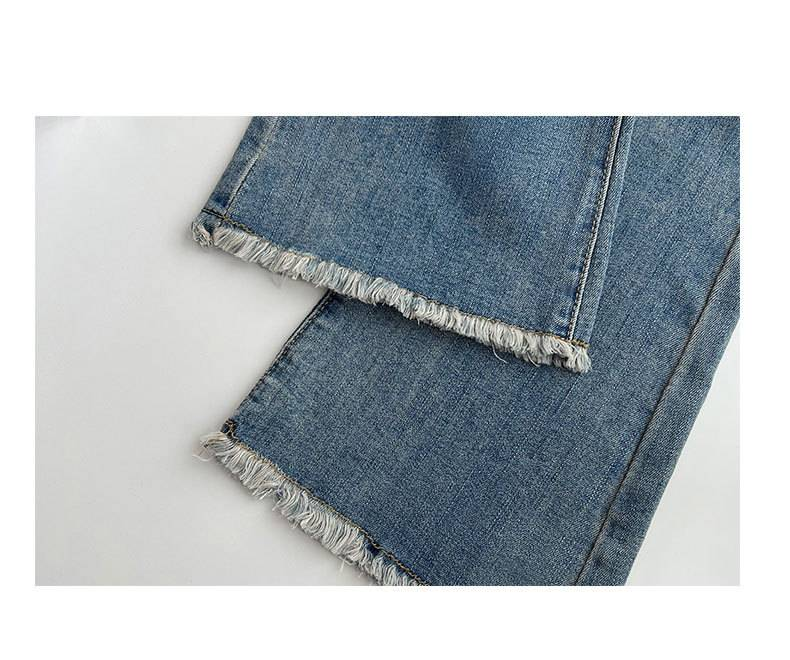 Summer New Fringe Jeans Women's Student High-waisted Elastic Slimming Bootcut Pants Vintage Thin Bell-bottom Pantsins_voghion.com