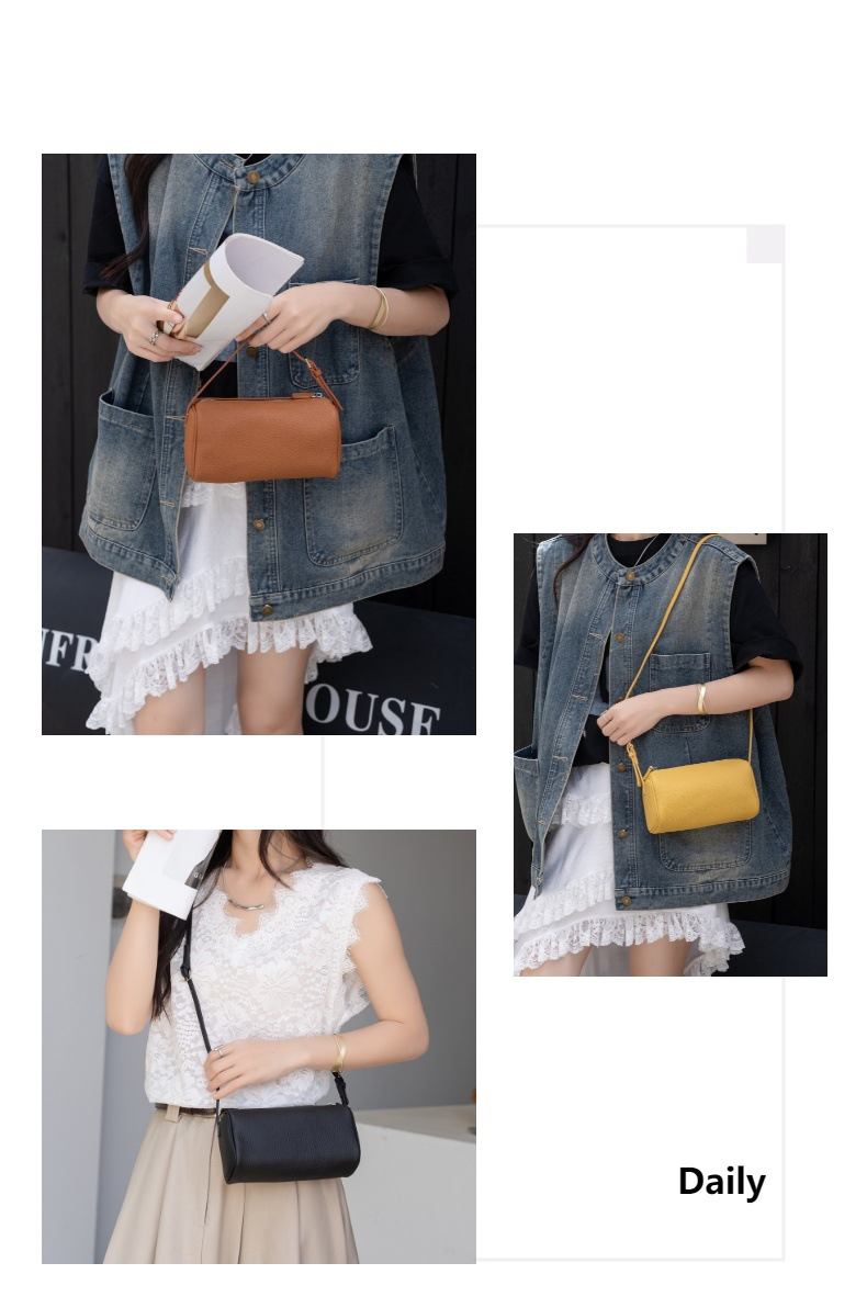Women's Bags Pen Holder Bag Crossbody Small Bag First Layer Cowhide Simple Design Pencil Case Bag Handheld Genuine Leather Pillow Bag Underarm Bag_voghion.com