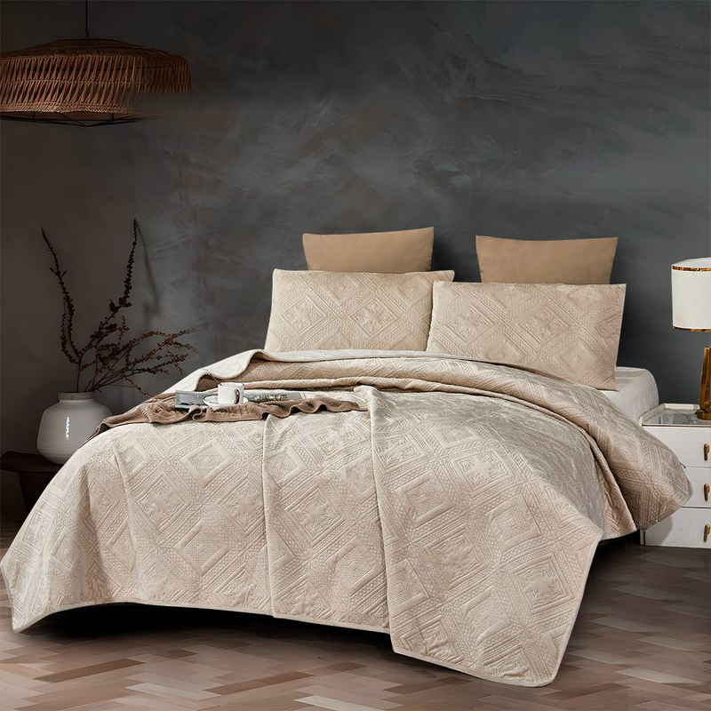 CG23 Crystal Velvet Checkered Bed Cover Set, Suitable For Bedrooms And Living Rooms (1* Duvet Cover +2* Pillowcase, No Duvet Core Or Pillow Core)_voghion.com