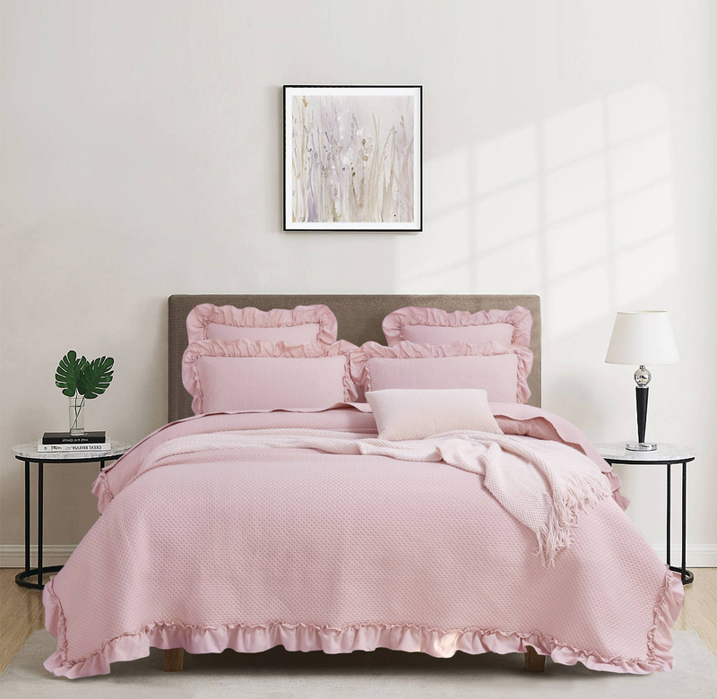 CG33 Washed Cotton Ruffled Bed Cover Set, Suitable For Bedrooms And Living Rooms (1* Bedspread +2* Pillowcase, No Duvet Core Or Pillow Core)_voghion.com