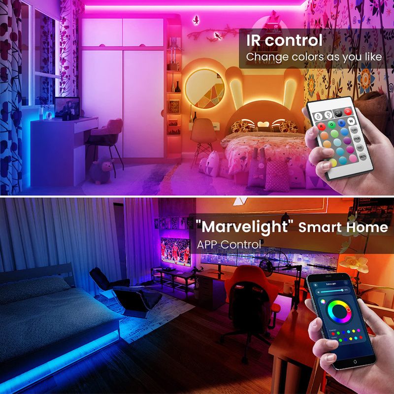 5V USB RGB LED Strip Lights 5050 SMD - Bluetooth & IR Remote, 16 Million Colors, Self-Adhesive Flexible Light For TV Backlight, Gaming Setup_voghion.com