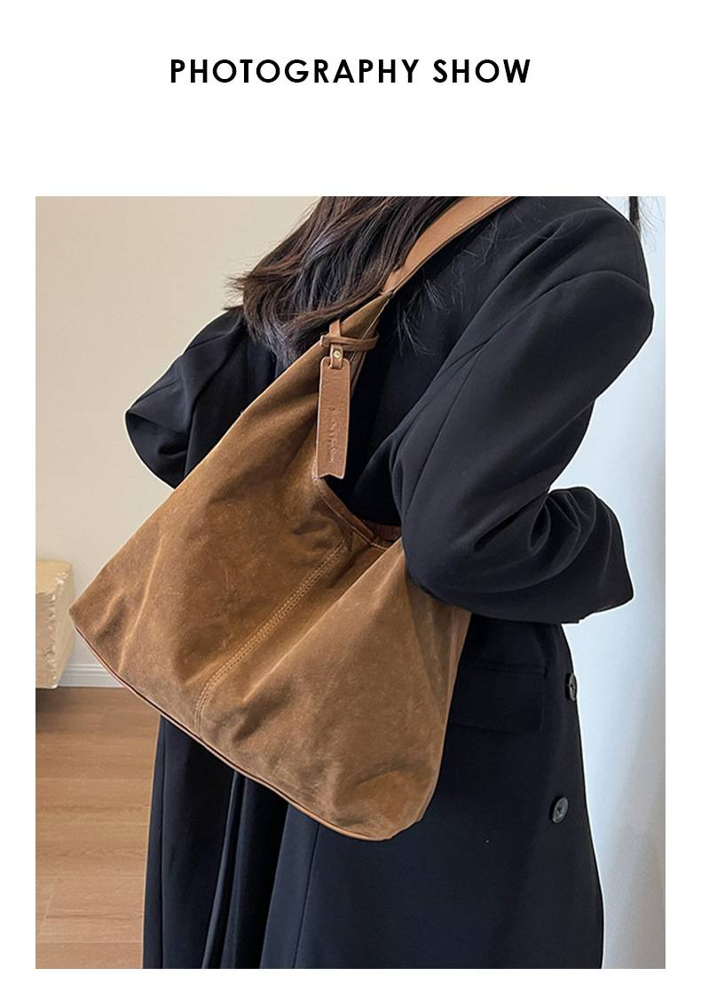 Vintage Style Suede Tote Bag For Women - Spacious Crossbody Shoulder Bag With Magnetic Closure, Perfect For Work & Casual Outfits (Brown, Black, Tan)_voghion.com