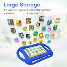 7 Inch Kids Tablet With Shockproof Case, MTK Quad-Core 1.5GHz, 16GB Storage, Android OS – Preloaded Educational Apps, Dual Camera, Bluetooth_voghion.com