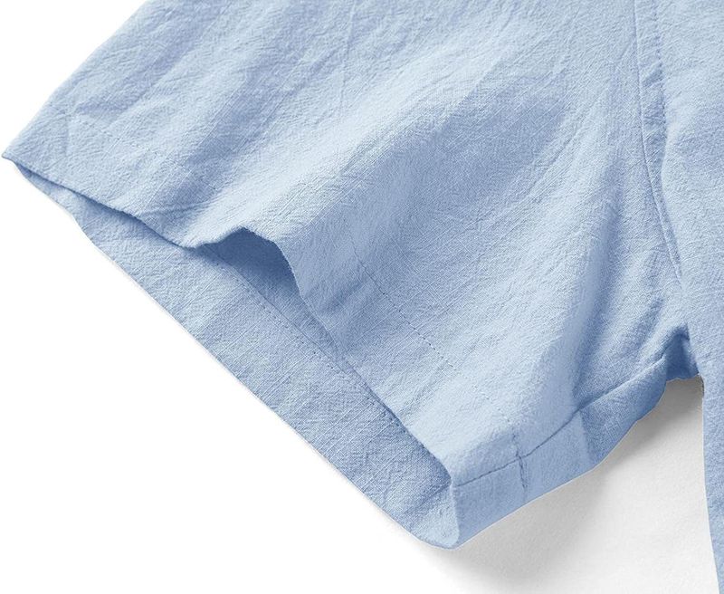 Sommer grenzüberschreitendes Leinenhemd für Herren in großen Größen, kurzärmlig, Revers, einfarbig, kurzärmelig, Knopfleiste für Herren, Baumwoll-Leinenhemd für Herren_voghion.com