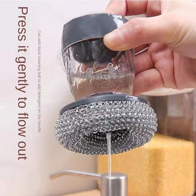Magic Press-Type Automatic Liquid-Adding Washing Kitchen Household Scrubber Lazy No Damage To Cleaning Pot Brush_voghion.com