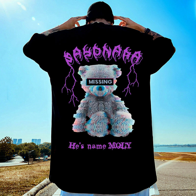 Unisex overdimensjonert t-skjorte - Hiphop-skjorte med droppskulder | Bomullstopp med femkvart ermer_voghion.com