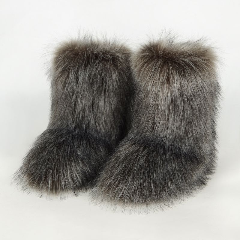 Winter snow boots Women's outer wear warm non-slip cross-border long fur mid-calf raccoon fur y2g fur boots_voghion.com