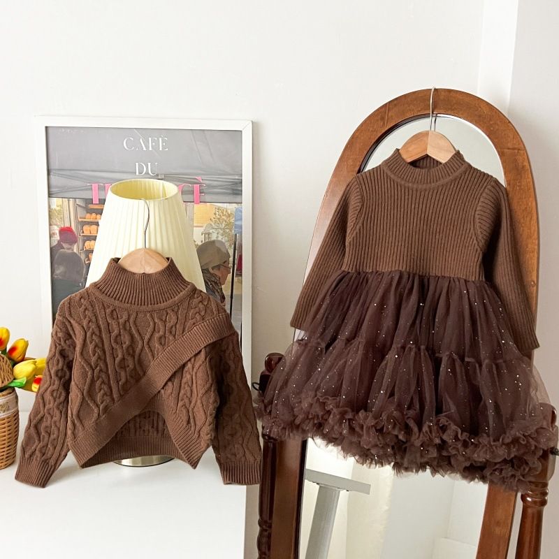 Mädchen Pullover Kleid Frühjahr Neue Stil Prinzessin Kleid Niedlich Gestrickte Tutu Rock Zwei Stück Set_voghion.com