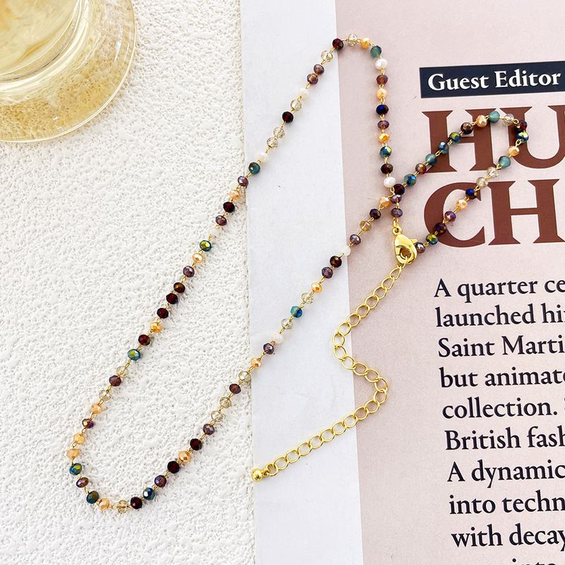 Nischendesign, buntes Glas, exquisite, ultrafeine Choker-Halskette, eleganter, glänzender Schmuck_voghion.com