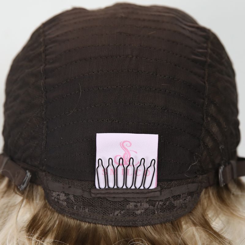 Bangs Natural Fluffy Wig Handmade Lace Women's White Gradient Large Wave Cosplay Daily Party Short Curly Wig With_voghion.com