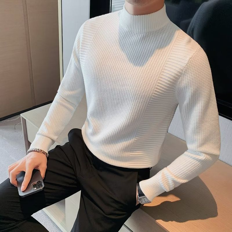 Maglione caldo a collo alto per uomo, autunno e inverno, vestibilità attillata, a maniche lunghe, versatile, tinta unita_voghion.com