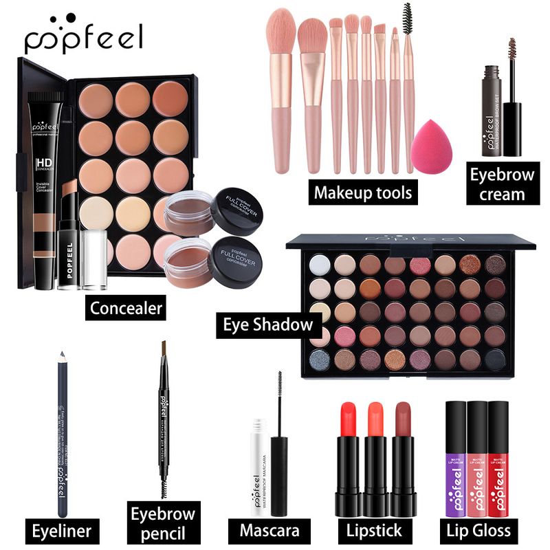 Rouge à lèvres, fond de teint, rouge à lèvres, anti-cernes, kit de maquillage studio pour débutants_voghion.com