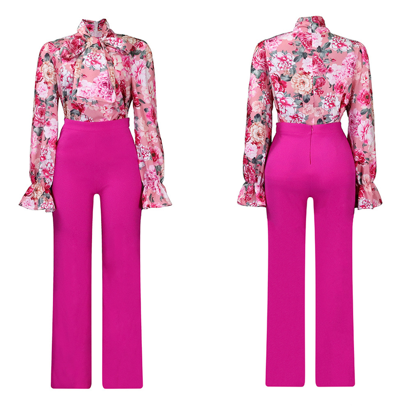 Dameskleding herfst en winter losse grote maten casual bedrukte shirts met lange mouwen wijde pijpen broeken cross border tweedelige set_voghion.com