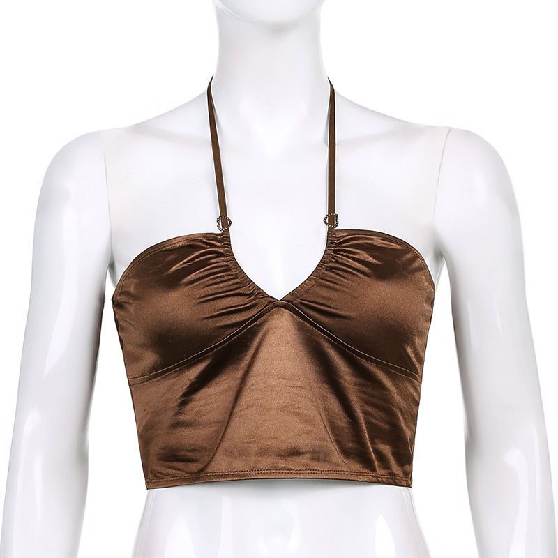 Top corto corto, stile francese, con spalline, fresco e sexy, nuovo, da donna, tinta unita, stile ragazza calda_voghion.com