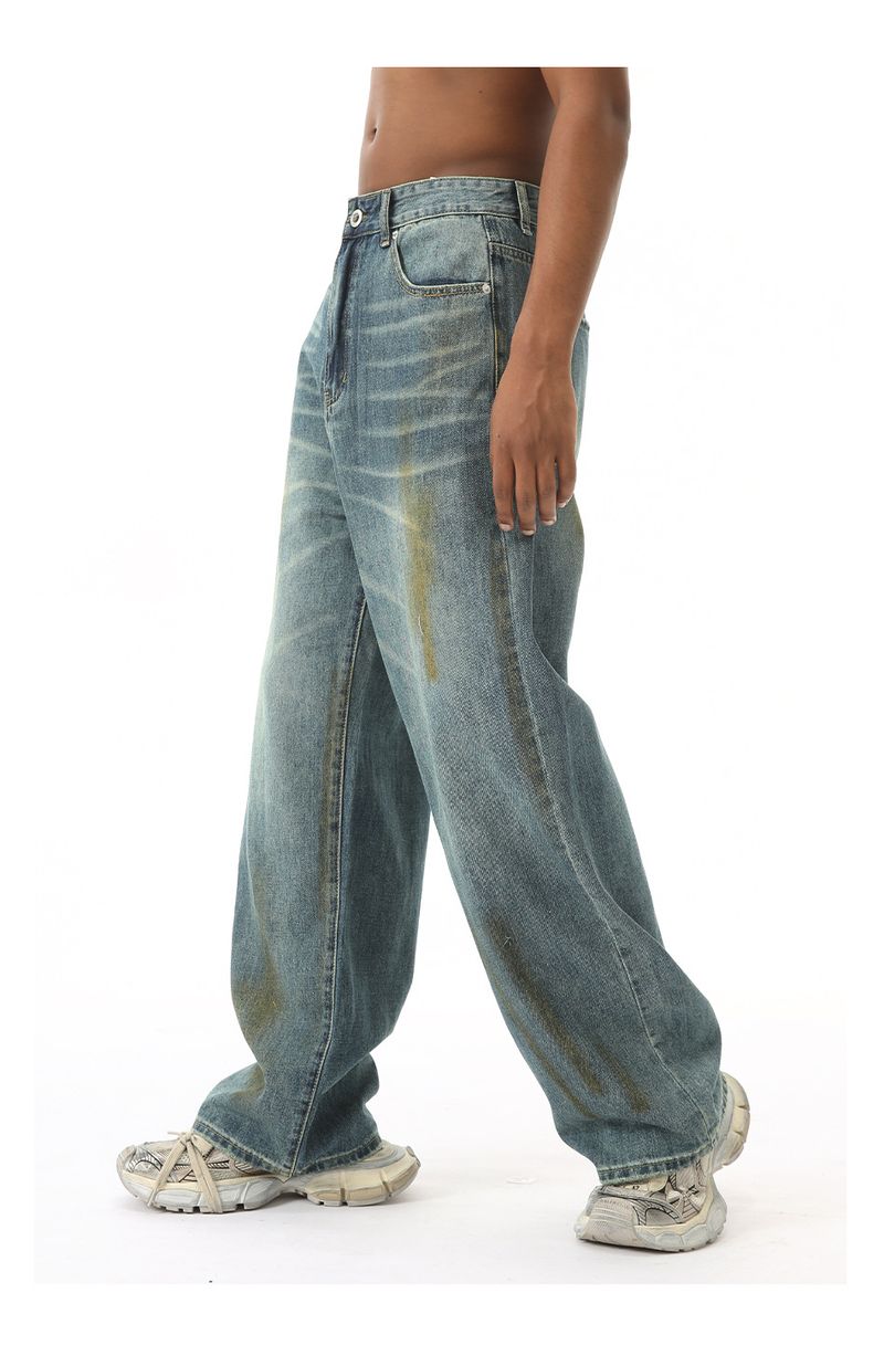 EF JEANS | 2024 New European And American Retro Washed Pattern Old Straight Washed Loose Wide-leg Pants Jeans_voghion.com