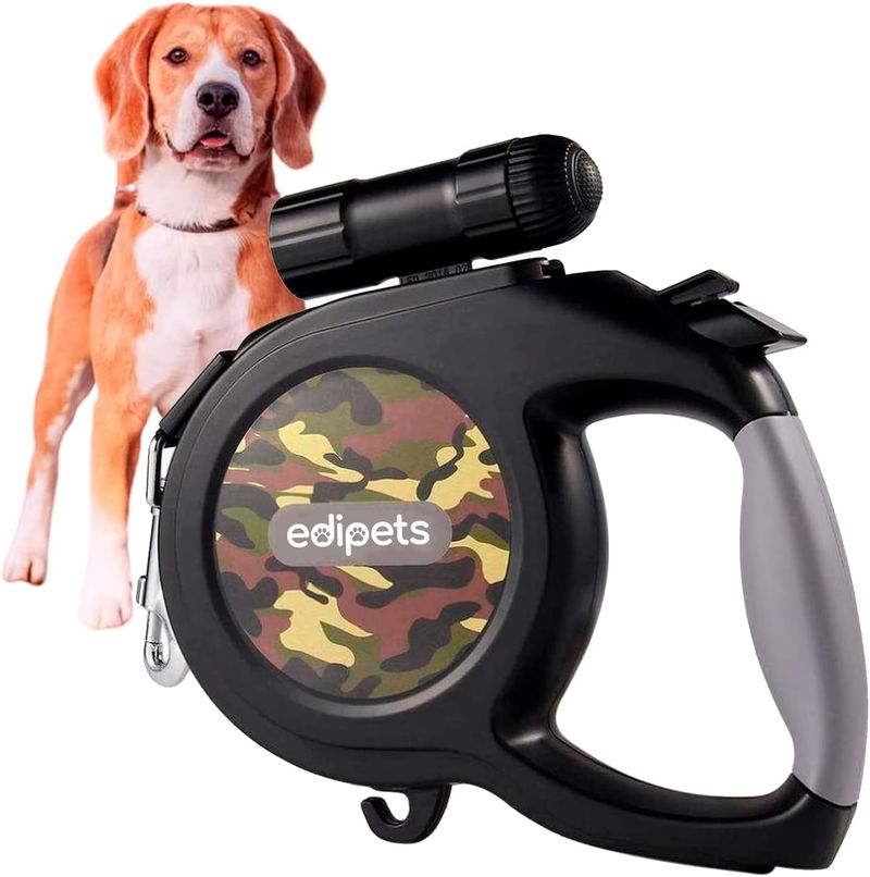 Hundeleine, Ausziehbare Und Einziehbare, Mit LED-Taschenlampe, Flexible Hundeleine Für Training Und Spaziergänge, Militär-Tarnung_voghion.com
