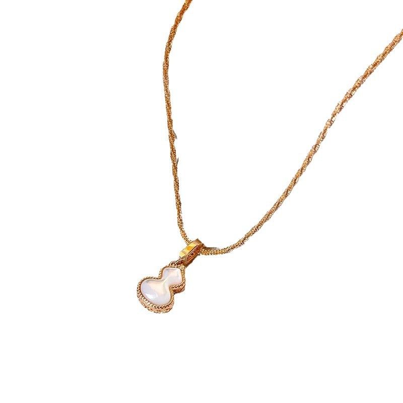 Red Double-Sided Gourd Mother-of-Pearl Necklace New Chinese Style Clasp Pendant Sweater Women Light Luxury High-End_voghion.com