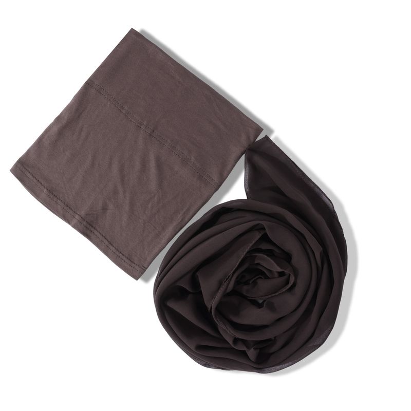 Elegantes Turban-Set aus Chiffon mit Perlen – Mütze mit Kordelzug und passendem Kopftuch (einfarbige Kombination aus Damenkopfbedeckung)_voghion.com