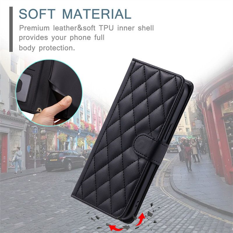 Capa Flip de Luxo para Samsung Galaxy S24 FE/S24 Ultra/S24 Plus/S24+/S24 Carteira de Couro Xadrez Porta-Cartão Capa Magnética_voghion.com