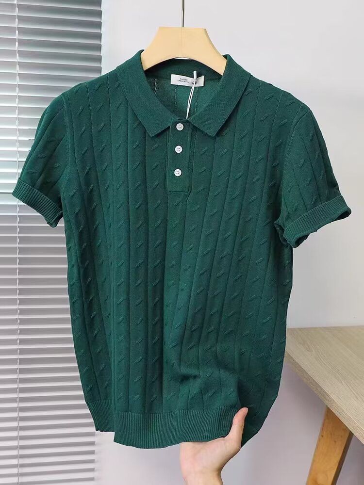 Ropa para hombre, polo, camiseta de manga corta con solapa y punto calado, camiseta de media manga, color liso, fina._voghion.com