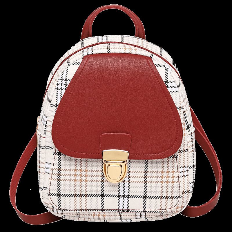 Women's Backpack 2024 New Plaid Color Matching Lock Cylinder Shoulder Bag For Women_voghion.com