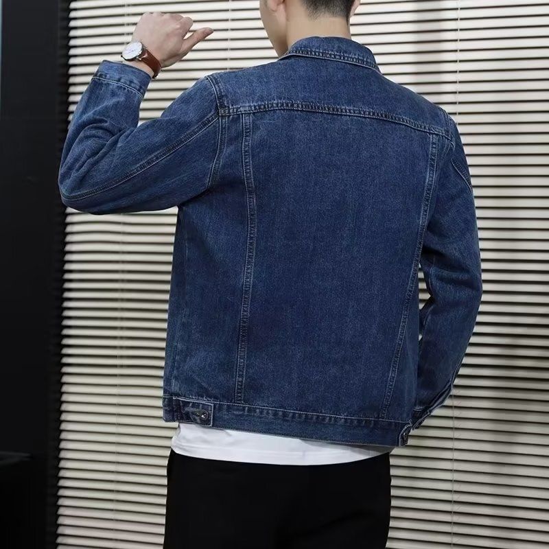 Neue Jeansjacke für Herren, lockere Trendmarke, Herbst, lässige Arbeitsjacke, Retro-Blau, schöne Jeansjacke_voghion.com