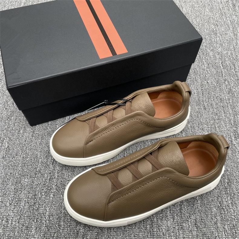 Z Brand No-Tie Herren-Sneakers aus echtem Leder, Low-Top, weiß, Lazy, Gummiband, Slip-On, Autofahrerschuhe_voghion.com
