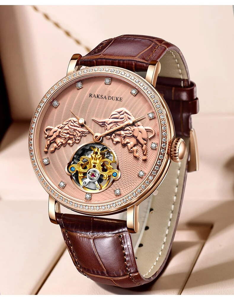 3D Cow Pattern es For Men Luxury Classic Automatic Mechanical Clock Tourbillon Sport Waterproof Wrist_voghion.com