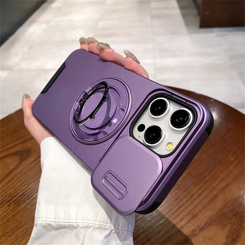 Coque de protection magnétique rotative pour iPhone 15 16 Pro Max 14 13 12 11 avec protection d'objectif d'appareil photo coulissant et coque antichoc_voghion.com