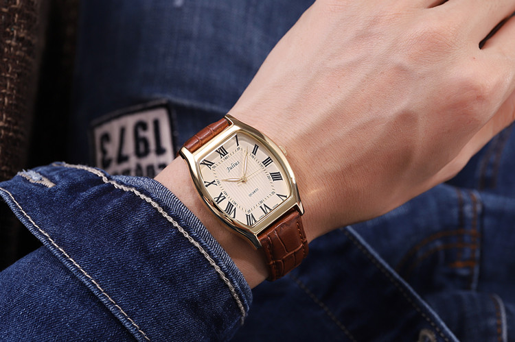 Orologio da coppia elegante alla moda Romanico semplice Cinturino in pelle di alta qualità regalo Orologio da lavoro casual al quarzo impermeabile a forma di botte di vino_voghion.com