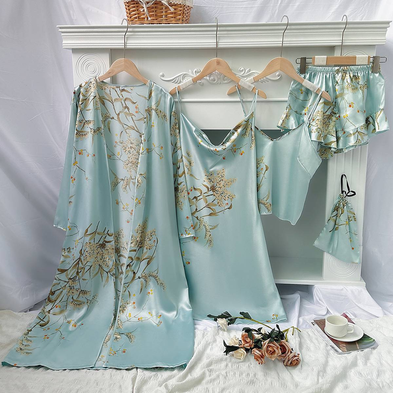 Home wear minimalist five piece set with printed cherry pajamas for women_voghion.com
