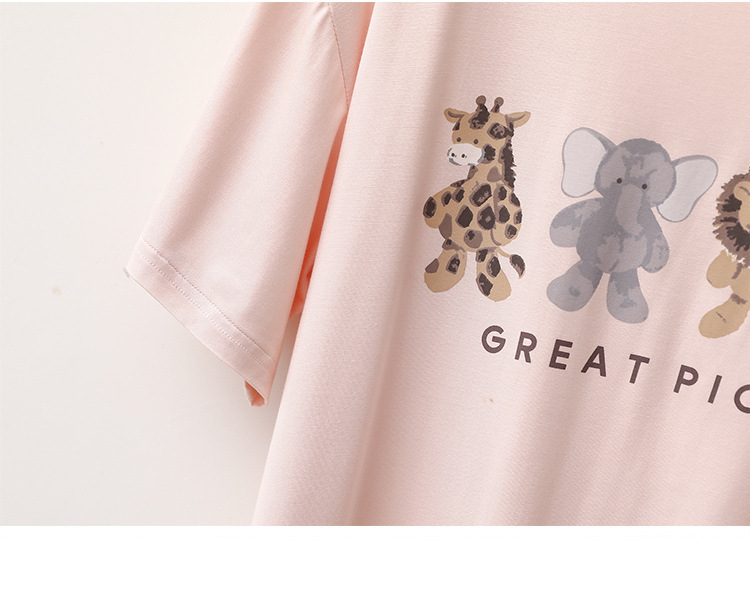 Vêtements pour femmes Printemps et été Modal Pyjamas Femmes Dessin animé Animal Manches Courtes Pantalon Mince Lâche Doux Confortable Ensemble de vêtements pour la Maison_voghion.com