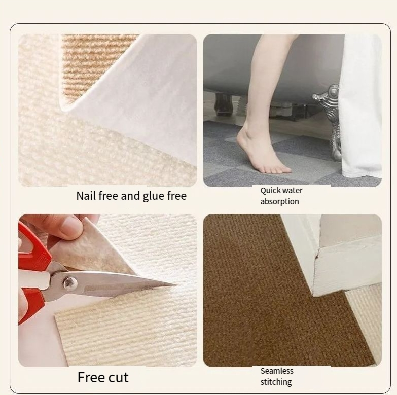 raibs paklājs kvadrātveida paklājs neslīdošs dzīvojamā istaba guļamistaba bērnu istaba skaņas izolācijas grīdas paklājs netīrumu izturīgs kaķis skrāpējumiem pašlīmējošs paklājs_voghion.com