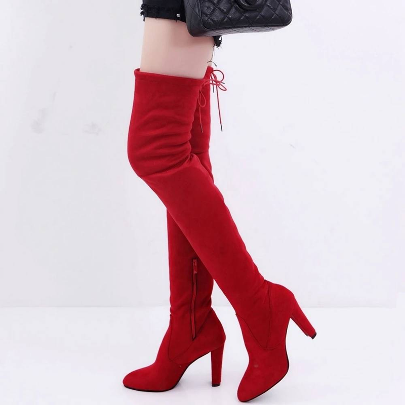 Fashion Over The Knee Women Boots Stretch Fabrics High Heel Slip On Shoes Pointed Toe Woman Long Boots Size Plus Size S015_voghion.com