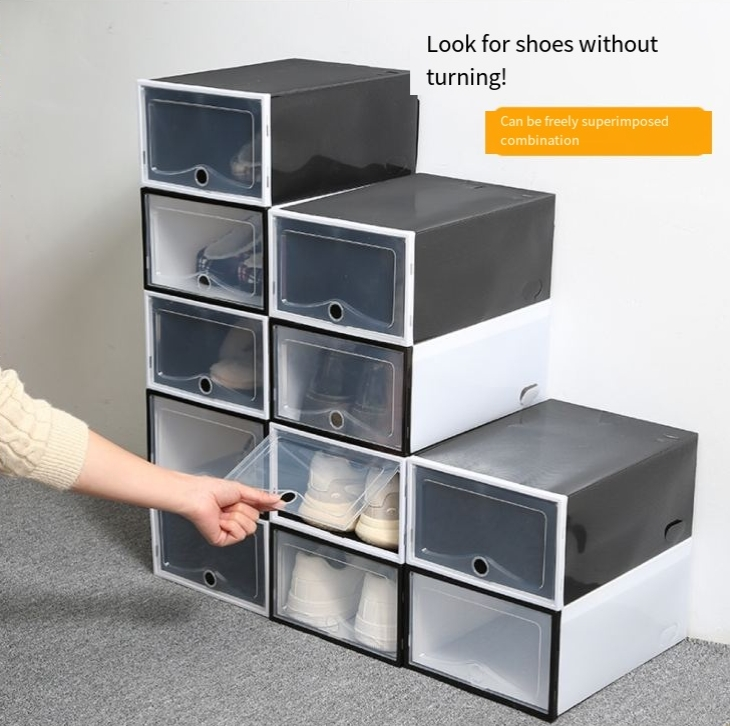 Schuhschrank aus Kunststoff, faltbares Schuhregal, Schuhkarton-Aufbewahrung, transparenter Schuhkarton aus Kunststoff, Schuhaufbewahrungsbox, Flip-Schuhkarton_voghion.com