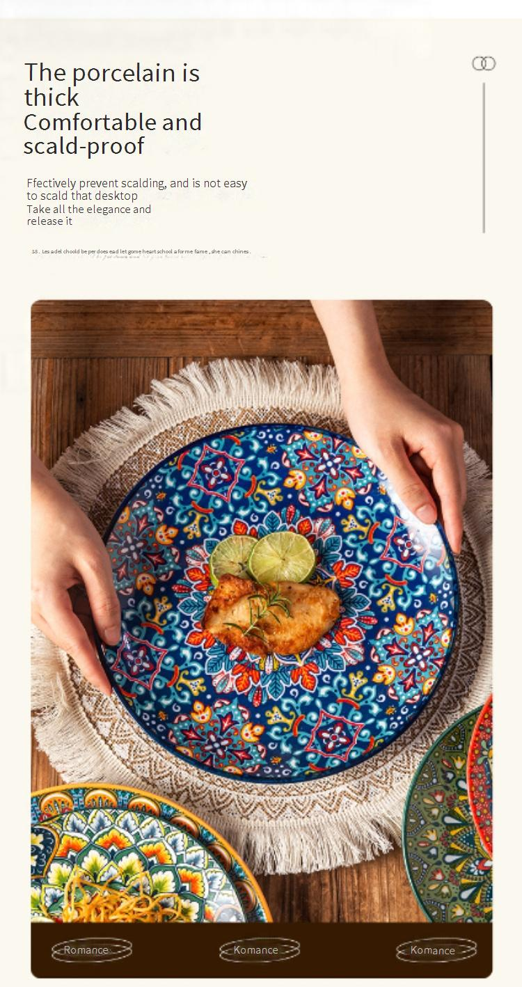 Bohemian Ceramic Dinner Plate Set - Elegant 10.5" Floral Plates For Steak/Pasta/Salad_voghion.com