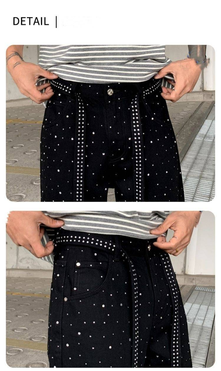 American Trendy Brand Street Jeans For Spring And Summer, With A Simple Youth College Style And Beaded And Diamond Ironed Jeans_voghion.com