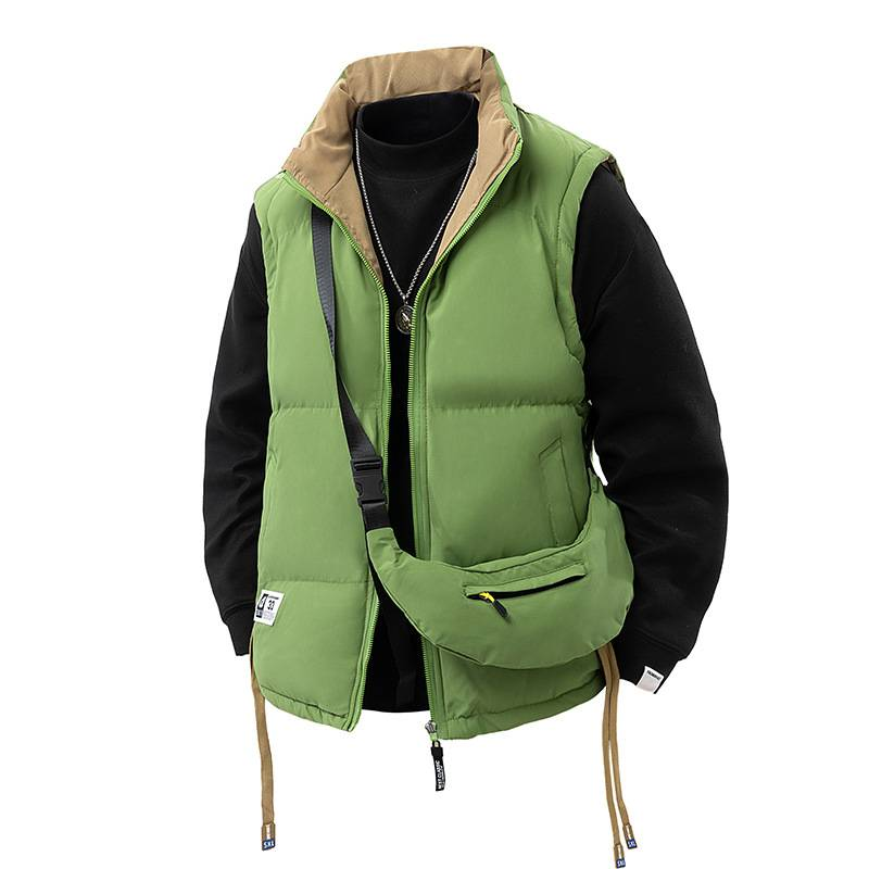 Chaleco acolchado sin mangas reversible para hombre: chaqueta acolchada con cuello alto para usar en cualquier temporada._voghion.com