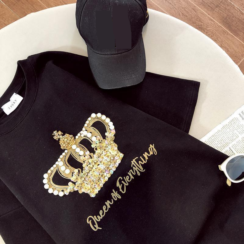 Damen T-Shirt mit Kronen-Print, kurzärmelig_voghion.com