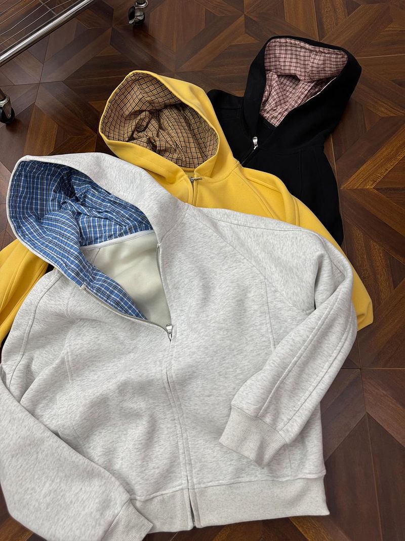 Felpa con cappuccio unisex con zip e motivo patchwork - Pullover Cleanfit pesante per uomo e donna | Giacca casual da streetwear_voghion.com