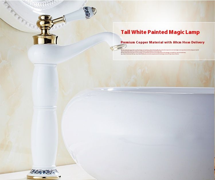 European Platinum Hot And Cold Water Faucet Full Copper Bathroom Heightened Blue And White Porcelain Lamp Table Under The Basin Faucet Toilet_voghion.com