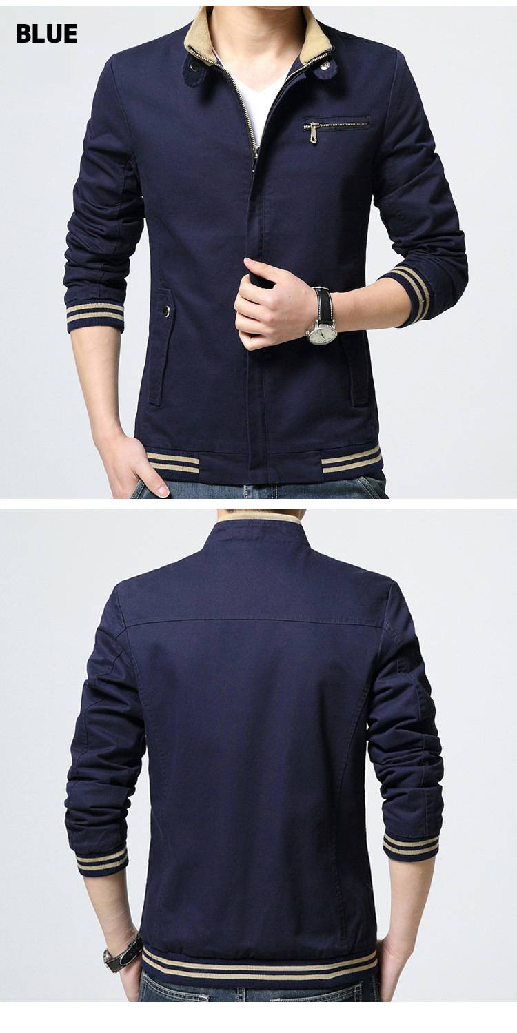 Men's Slim Fit Cotton Jacket For Outdoor & Casual Wear - Lightweight Breathable Zippered Stand Collar Windbreaker_voghion.com