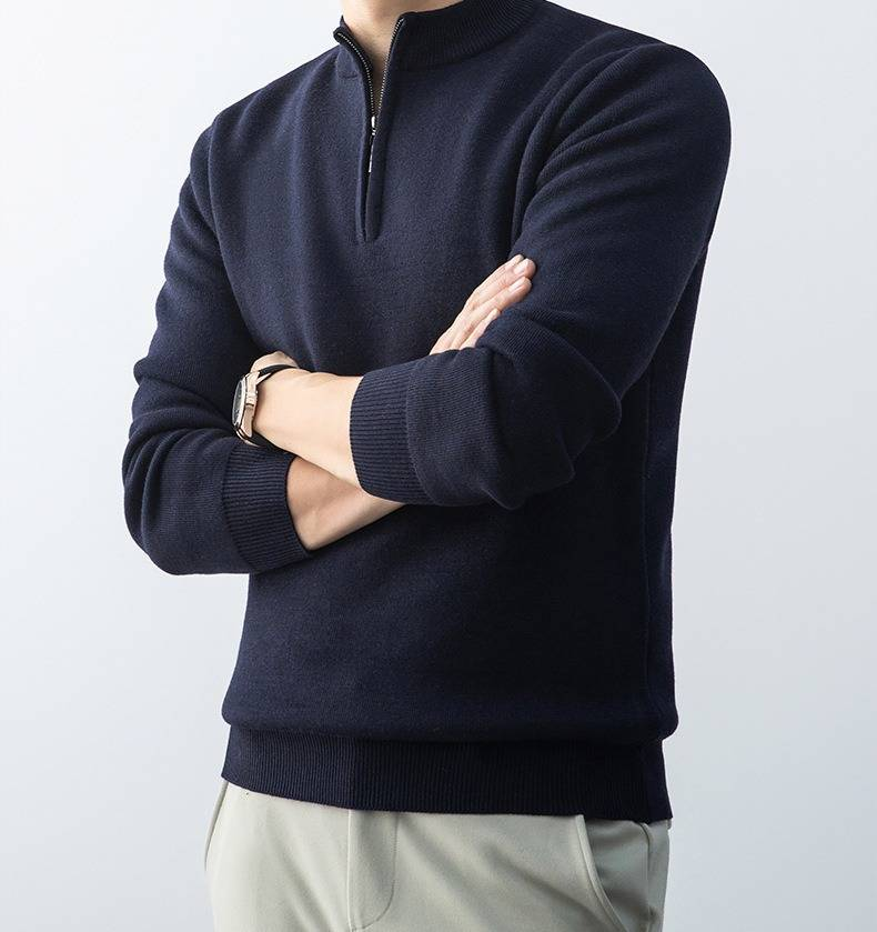 Men's Casual Zip-Up Knit Sweater – Soft Pullover With Stylish Half-Zip (Burgundy/Brown/Khaki/Dark Gray)_voghion.com