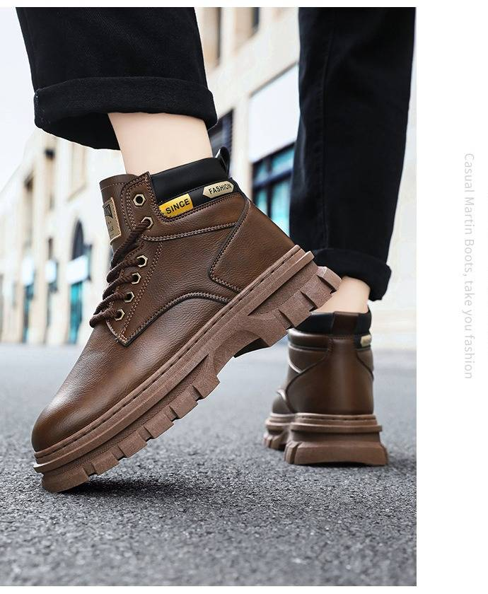 Men's Fashion High-Top Martin Boots - British Style Work Boots With Slip-Resistant Rubber Sole & Comfortable EVA Insole (Brown, Khaki, Black)_voghion.com