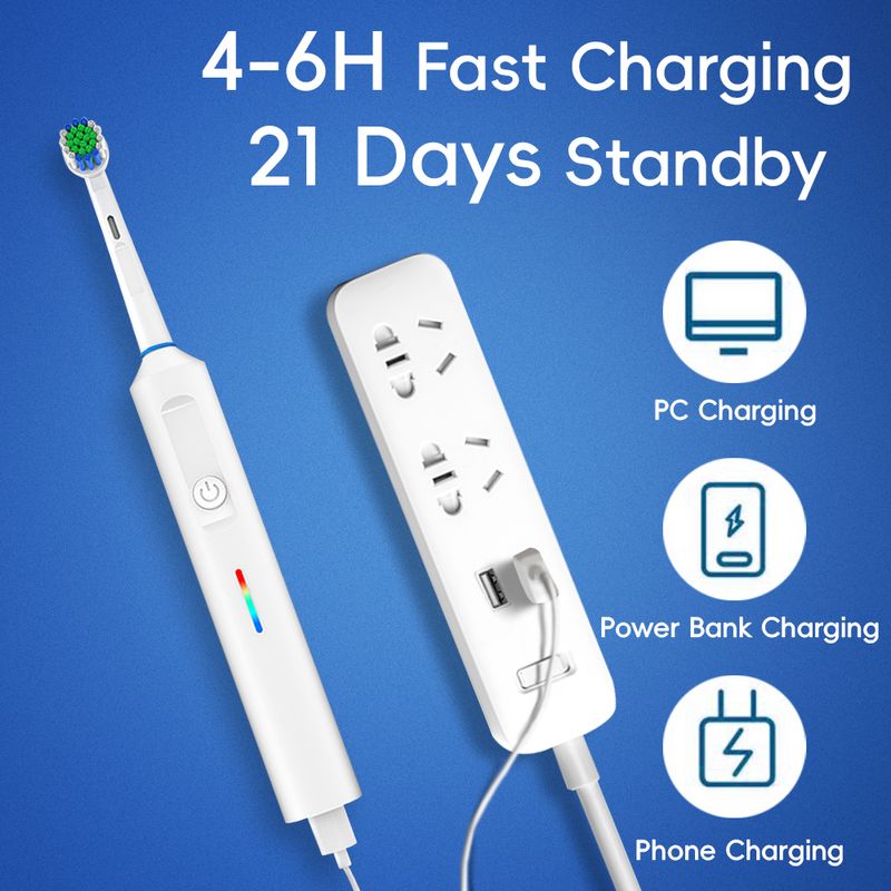 Smart Electric Powered Toothbrush With 2 Brush Heads, Rechargeable Electric Toothbrushes - 3 Modes And 2 Min Timer, Compatible With Oral B Brush Head_voghion.com