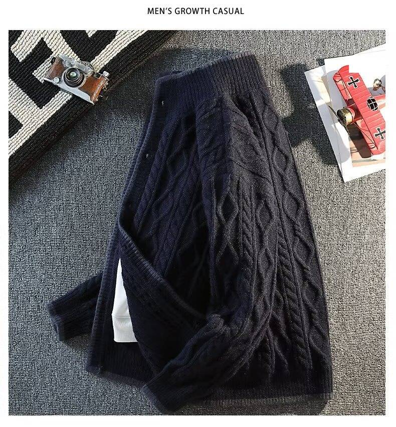 Cardigan da uomo in maglia a trecce con collo alto - Maglione retrò a blocchi di colore per autunno e inverno (blu, caffè, dalla S alla XXXL)_voghion.com