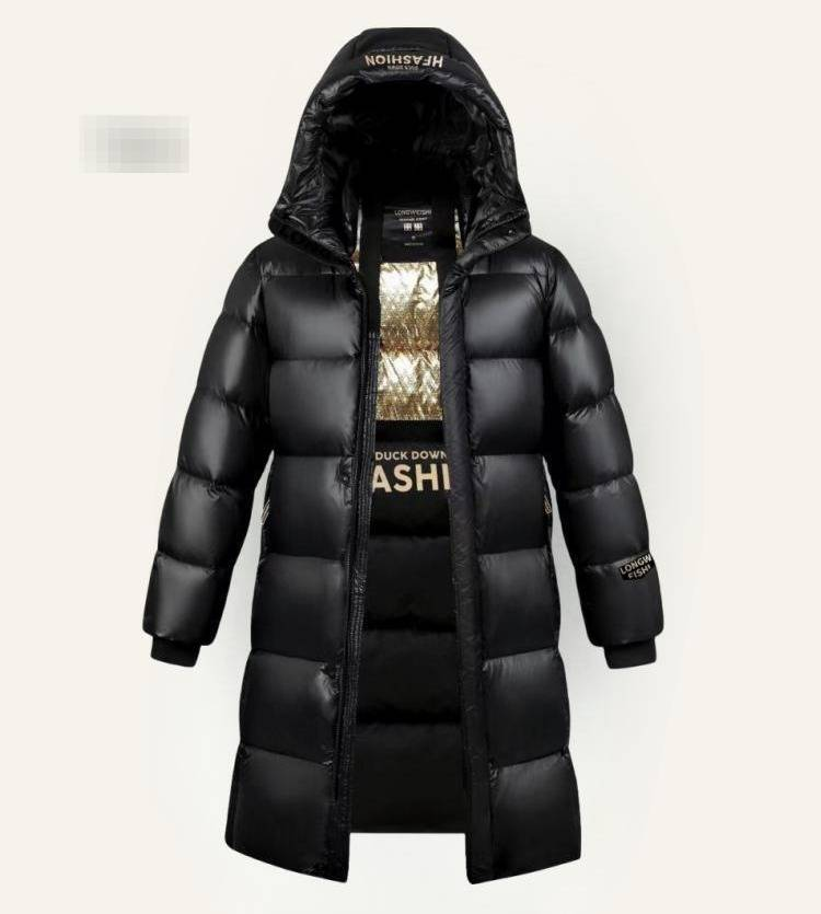 Piumino lungo unisex con finitura nera metallizzata – Piumino d'anatra 550fp per freddo estremo, rivestimento esterno lucido (S-3xl, lavabile in lavatrice)_voghion.com