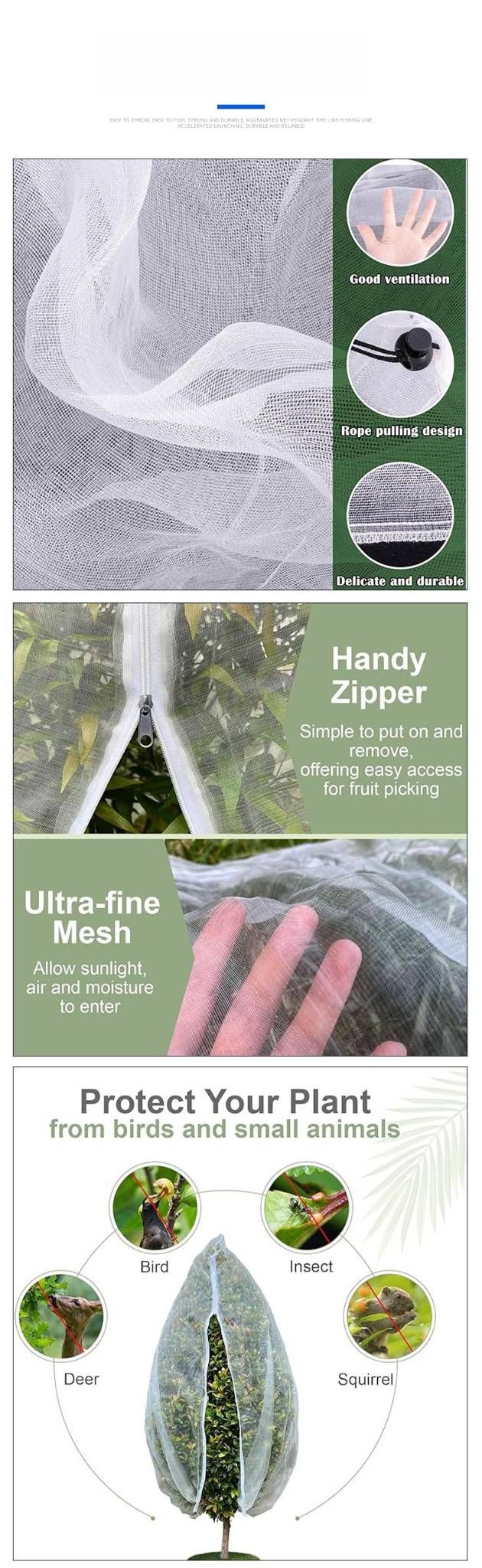 Breathable PE Plant Protection Net – White Drawstring & Locking Clip Covers For Garden Vegetables, Fruit Trees (0.8x0.8m To 1x1.2m)_voghion.com